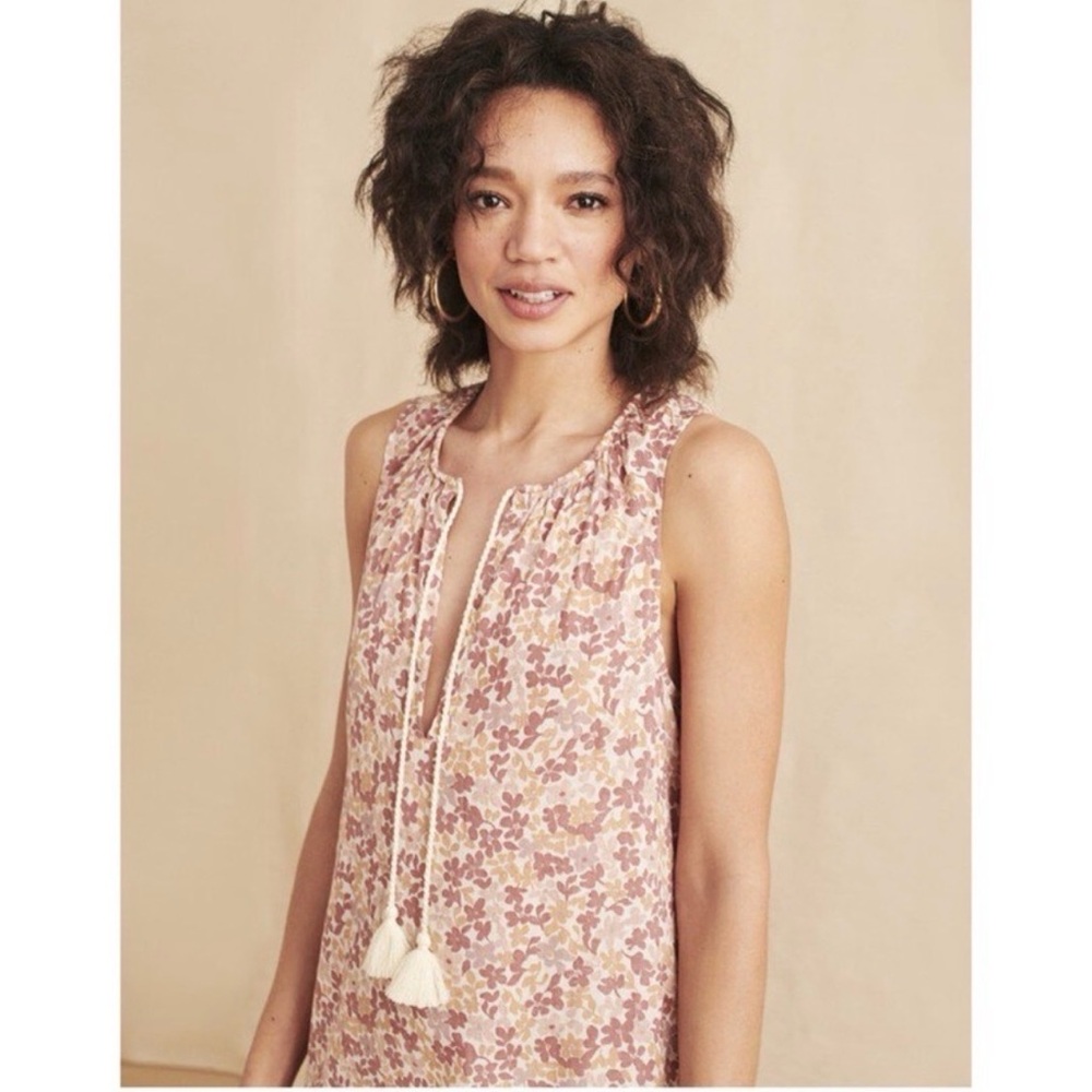 Faherty Mira Sleeveless Cotton Maxi Dress Blush Pink Figueroa Floral Size S - Picture 2 of 5